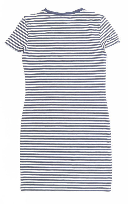 H&M Womens Blue Striped Polyester Shirt Dress Size S Crew Neck Pullover