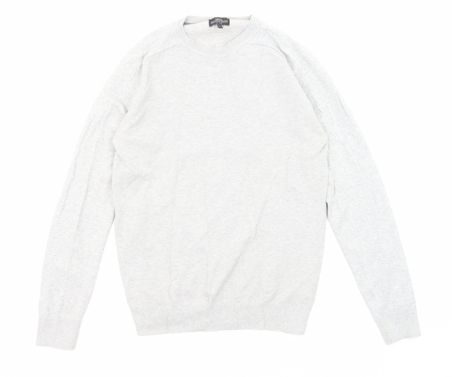 NEXT Mens Grey Round Neck Cotton Pullover Jumper Size S Long Sleeve