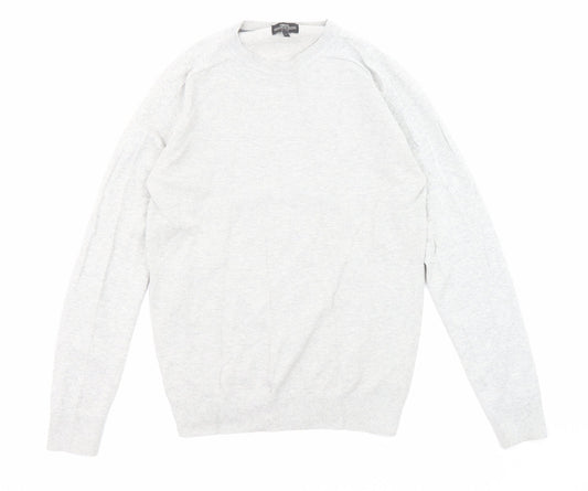 NEXT Mens Grey Round Neck Cotton Pullover Jumper Size S Long Sleeve