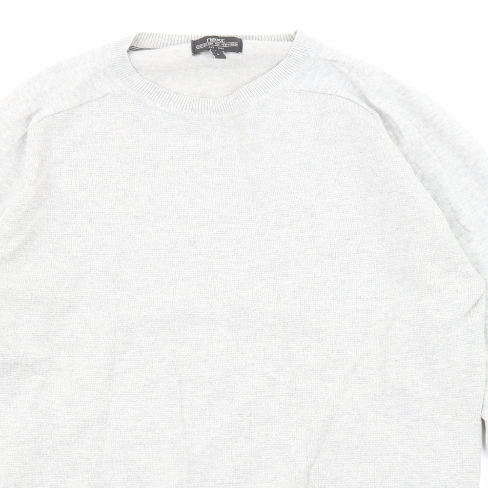 NEXT Mens Grey Round Neck Cotton Pullover Jumper Size S Long Sleeve