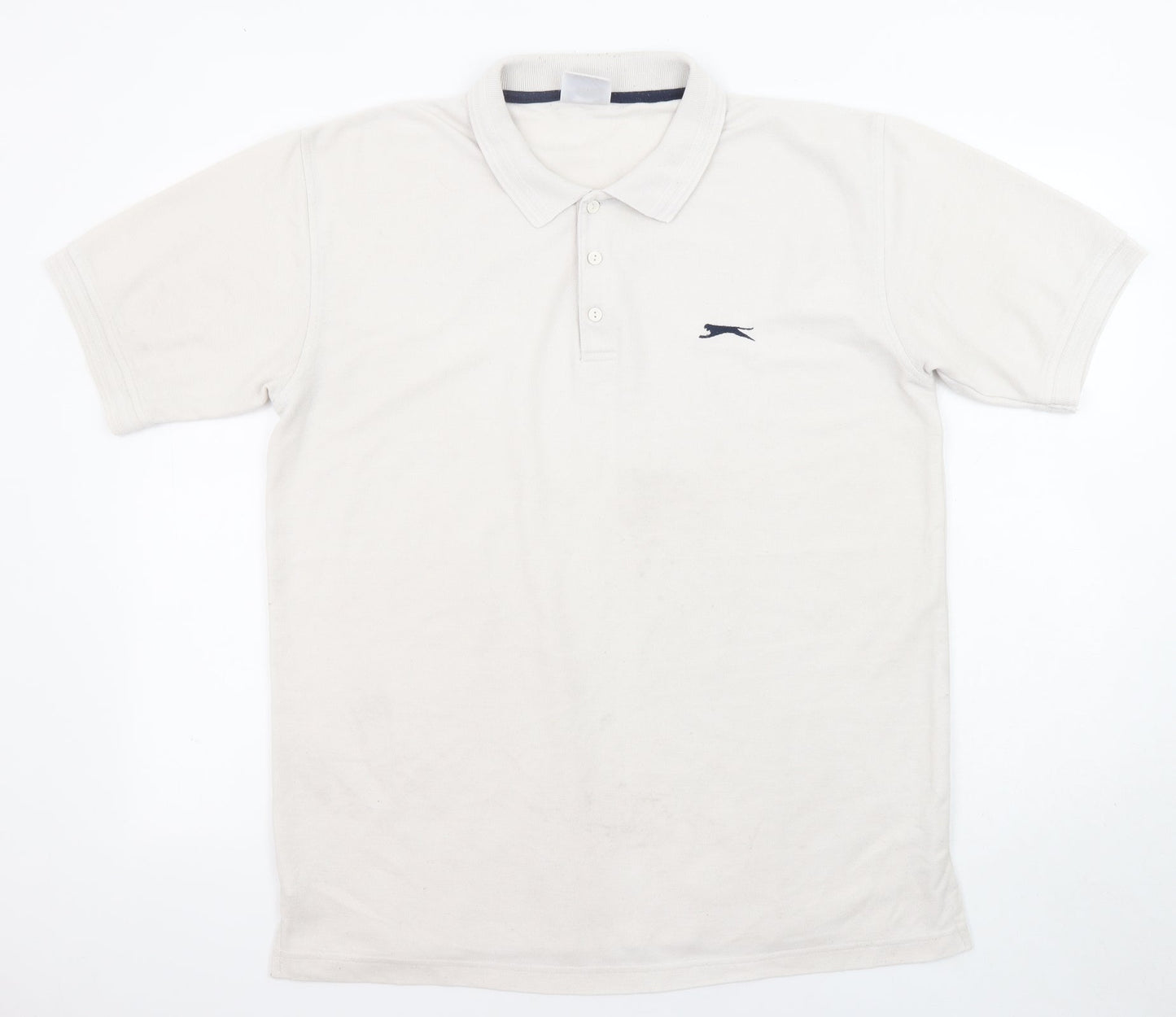 Slazenger Mens Ivory Cotton Polo Size L Collared Button
