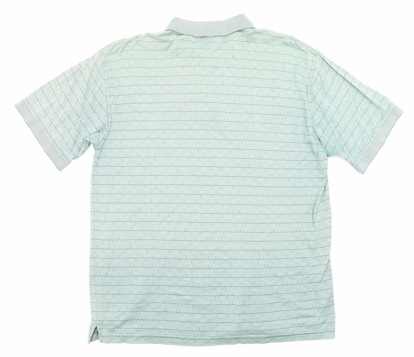 Grant Thomas Mens Green Striped Cotton Polo Size M Collared Button