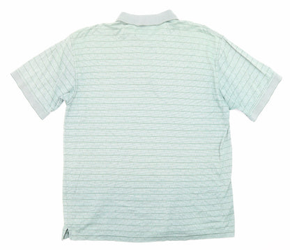 Grant Thomas Mens Green Striped Cotton Polo Size M Collared Button