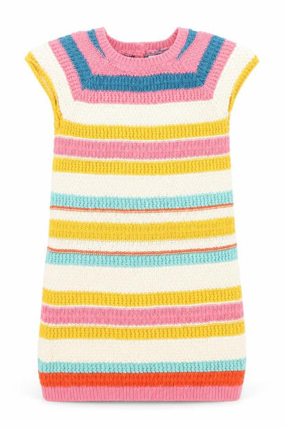 NEXT Girls Multicoloured Striped Cotton A-Line Size 2-3 Years Round Neck Button