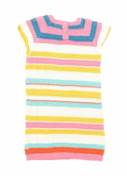 NEXT Girls Multicoloured Striped Cotton A-Line Size 2-3 Years Round Neck Button