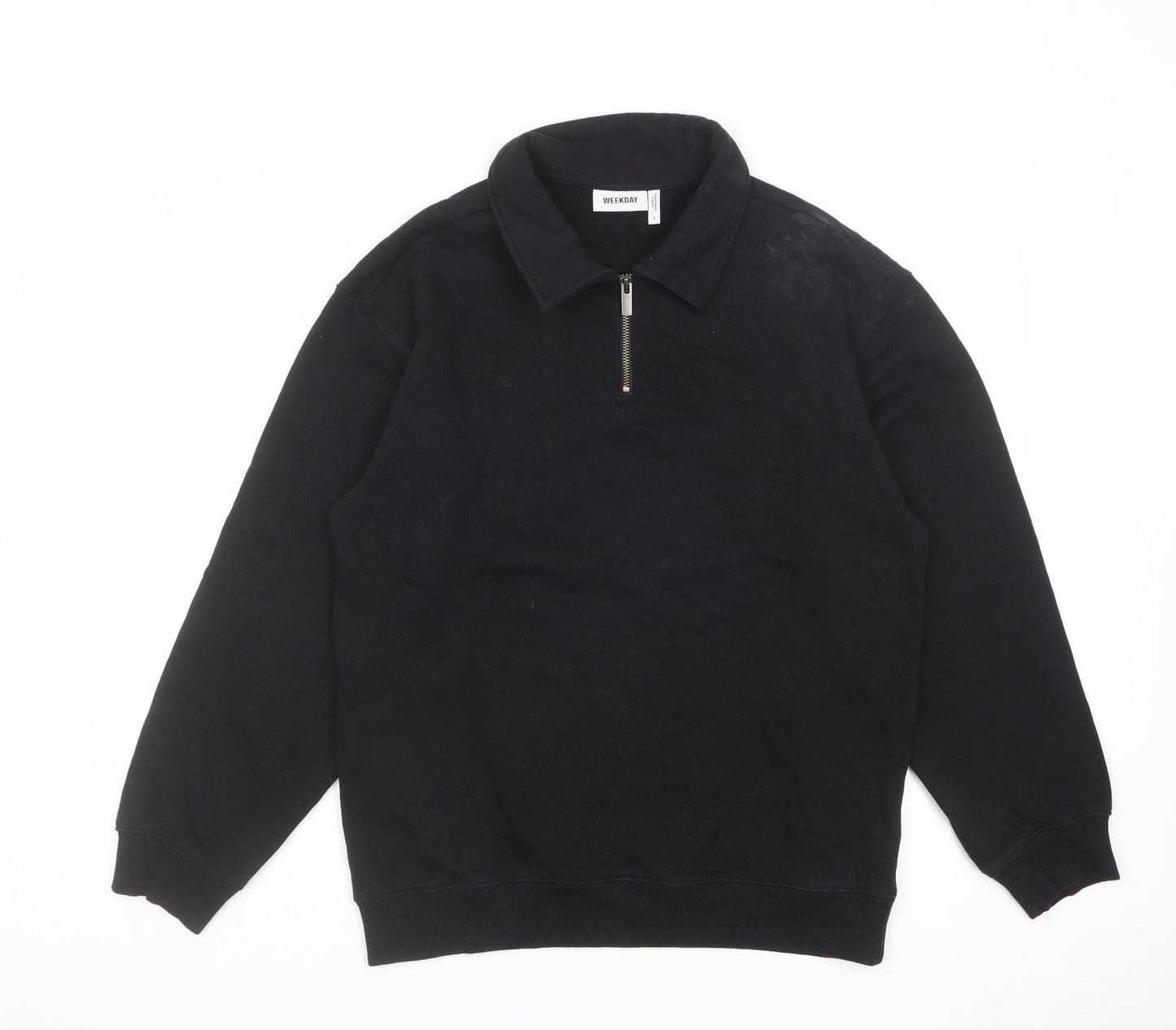 Weekday Mens Black Cotton Henley Sweatshirt Size S - 1/4 Zip