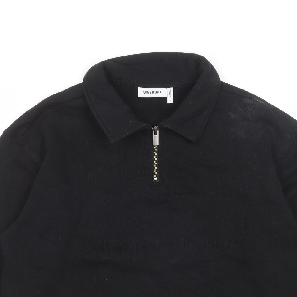 Weekday Mens Black Cotton Henley Sweatshirt Size S - 1/4 Zip
