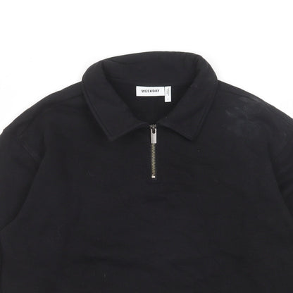 Weekday Mens Black Cotton Henley Sweatshirt Size S - 1/4 Zip