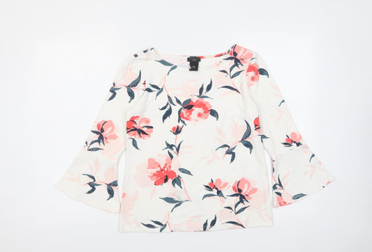 Ann Taylor Womens White Floral Polyester Basic Blouse Size S Round Neck