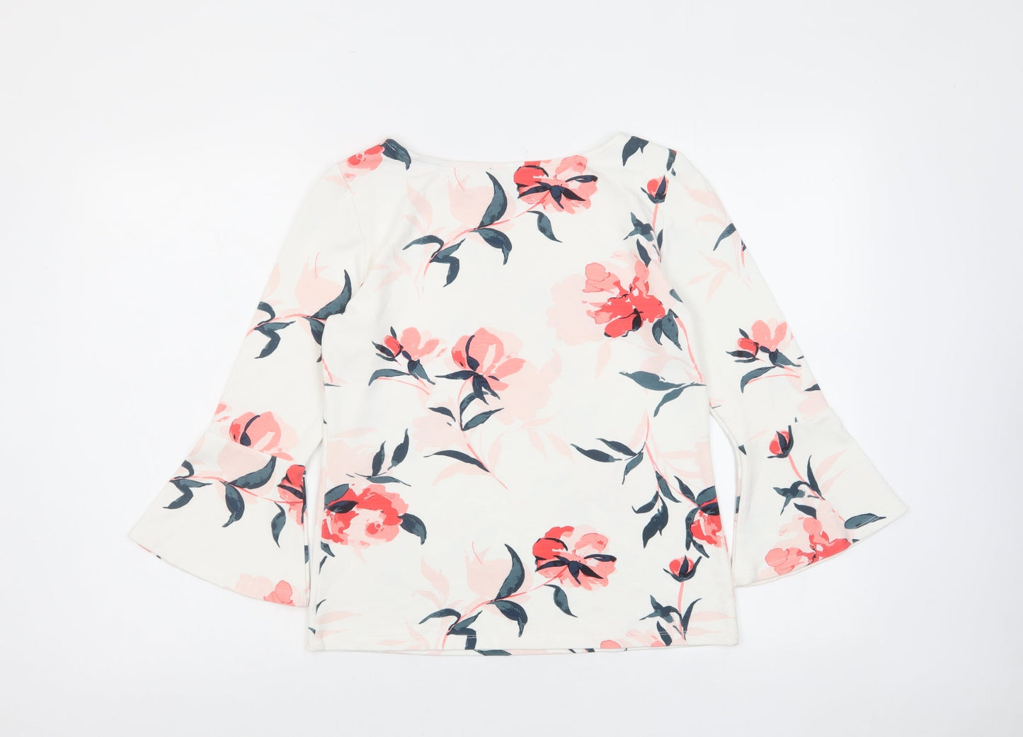 Ann Taylor Womens White Floral Polyester Basic Blouse Size S Round Neck