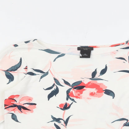Ann Taylor Womens White Floral Polyester Basic Blouse Size S Round Neck