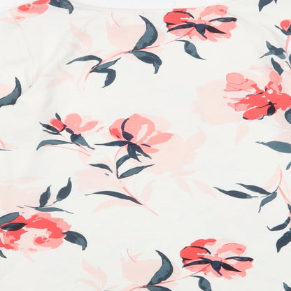 Ann Taylor Womens White Floral Polyester Basic Blouse Size S Round Neck