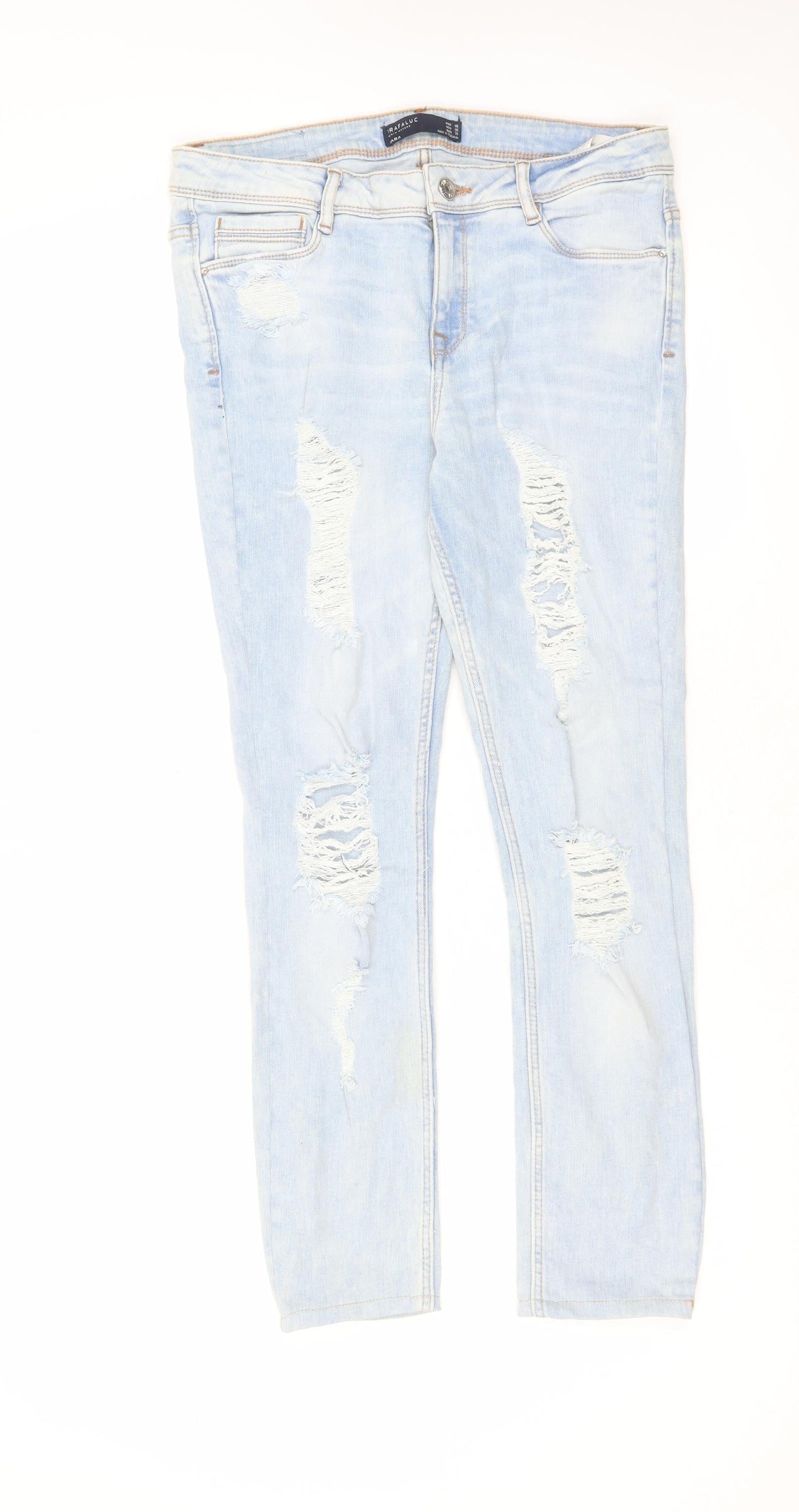 Zara Womens Blue Cotton Straight Jeans Size 12 L26 in Regular Zip