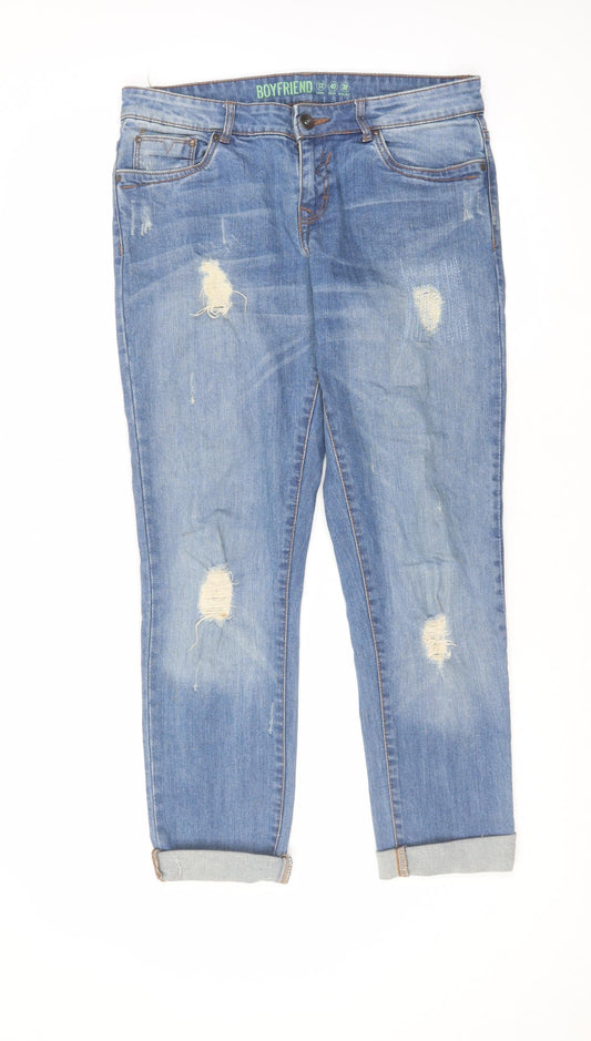 Denim & Co. Womens Blue Cotton Straight Jeans Size 12 L26 in Regular Zip