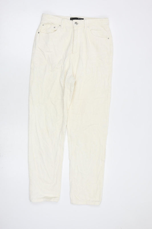 Stradivarius Womens Ivory Cotton Trousers Size 8 L27 in Regular Zip