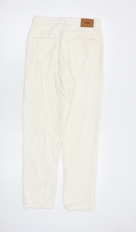 Stradivarius Womens Ivory Cotton Trousers Size 8 L27 in Regular Zip