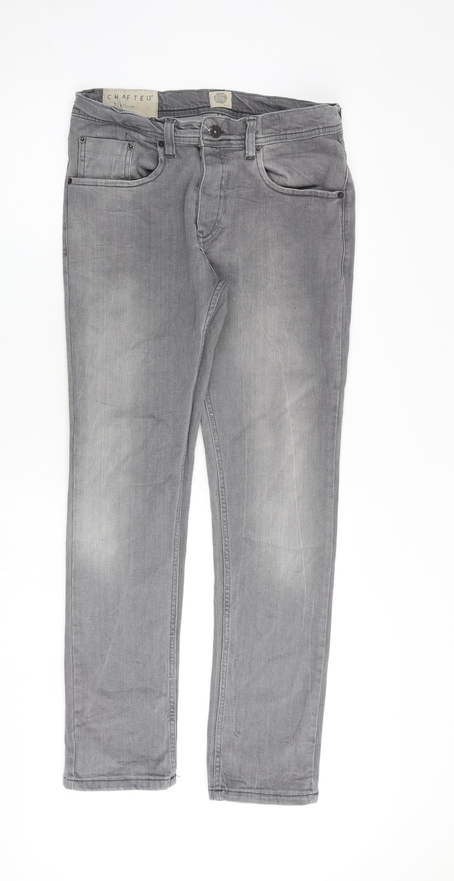 Crafted Mens Grey Cotton Skinny Jeans Size 32 in L30 in Regular Button