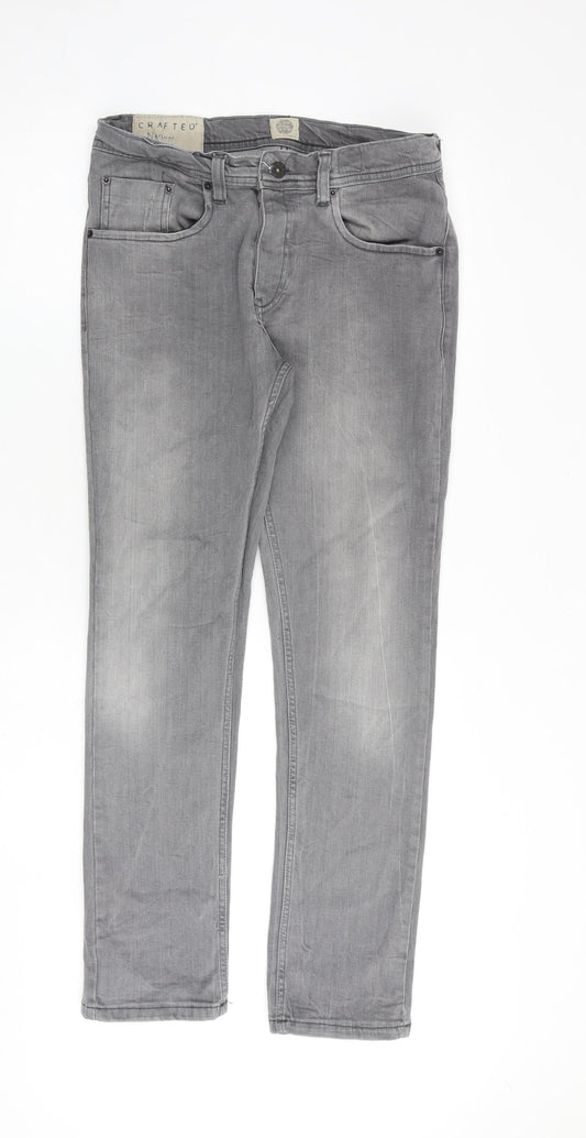 Crafted Mens Grey Cotton Skinny Jeans Size 32 in L30 in Regular Button