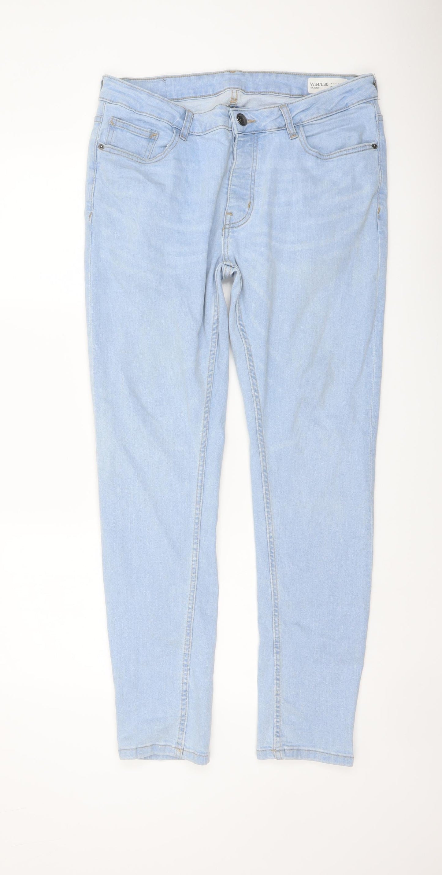 Denim & Co. Mens Blue Cotton Straight Jeans Size 34 in L30 in Regular Button