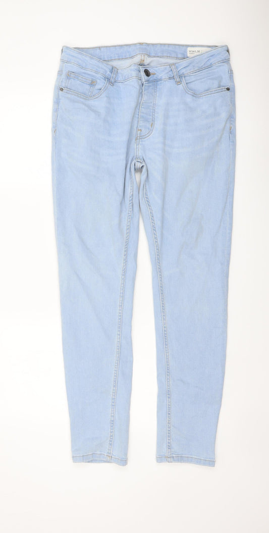 Denim & Co. Mens Blue Cotton Straight Jeans Size 34 in L30 in Regular Button