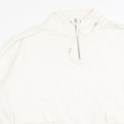 Topman Mens Ivory Cotton Pullover Sweatshirt Size M - Pockets 1/4 Zip Drawstring