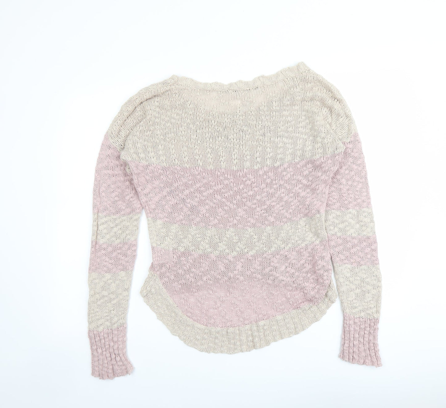 Crafted Womens Pink Round Neck Striped Cotton Pullover Jumper Size 12 - Heart