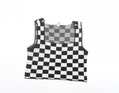 ASOS Womens Black Check Acrylic Cropped Tank Size 4 Square Neck