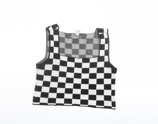 ASOS Womens Black Check Acrylic Cropped Tank Size 4 Square Neck