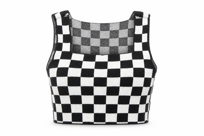 ASOS Womens Black Check Acrylic Cropped Tank Size 4 Square Neck