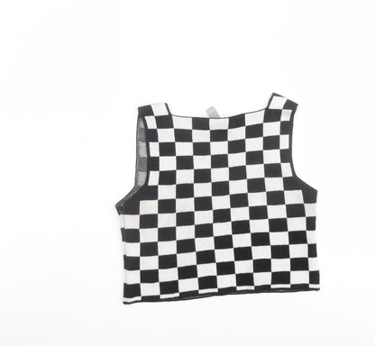 ASOS Womens Black Check Acrylic Cropped Tank Size 4 Square Neck
