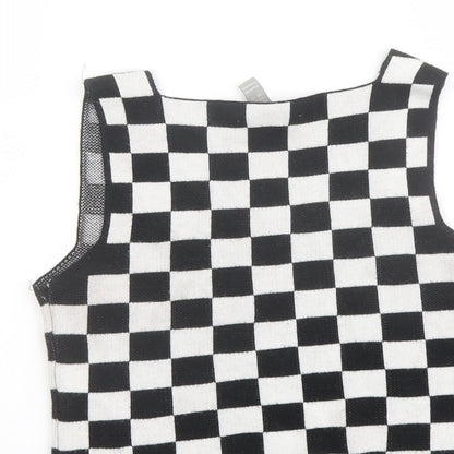 ASOS Womens Black Check Acrylic Cropped Tank Size 4 Square Neck