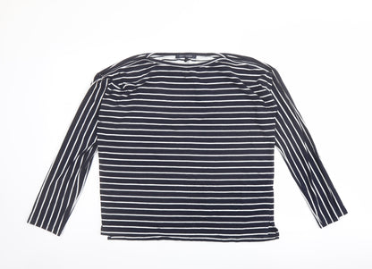 French Connection Womens Blue Striped Cotton Basic T-Shirt Size S Round Neck