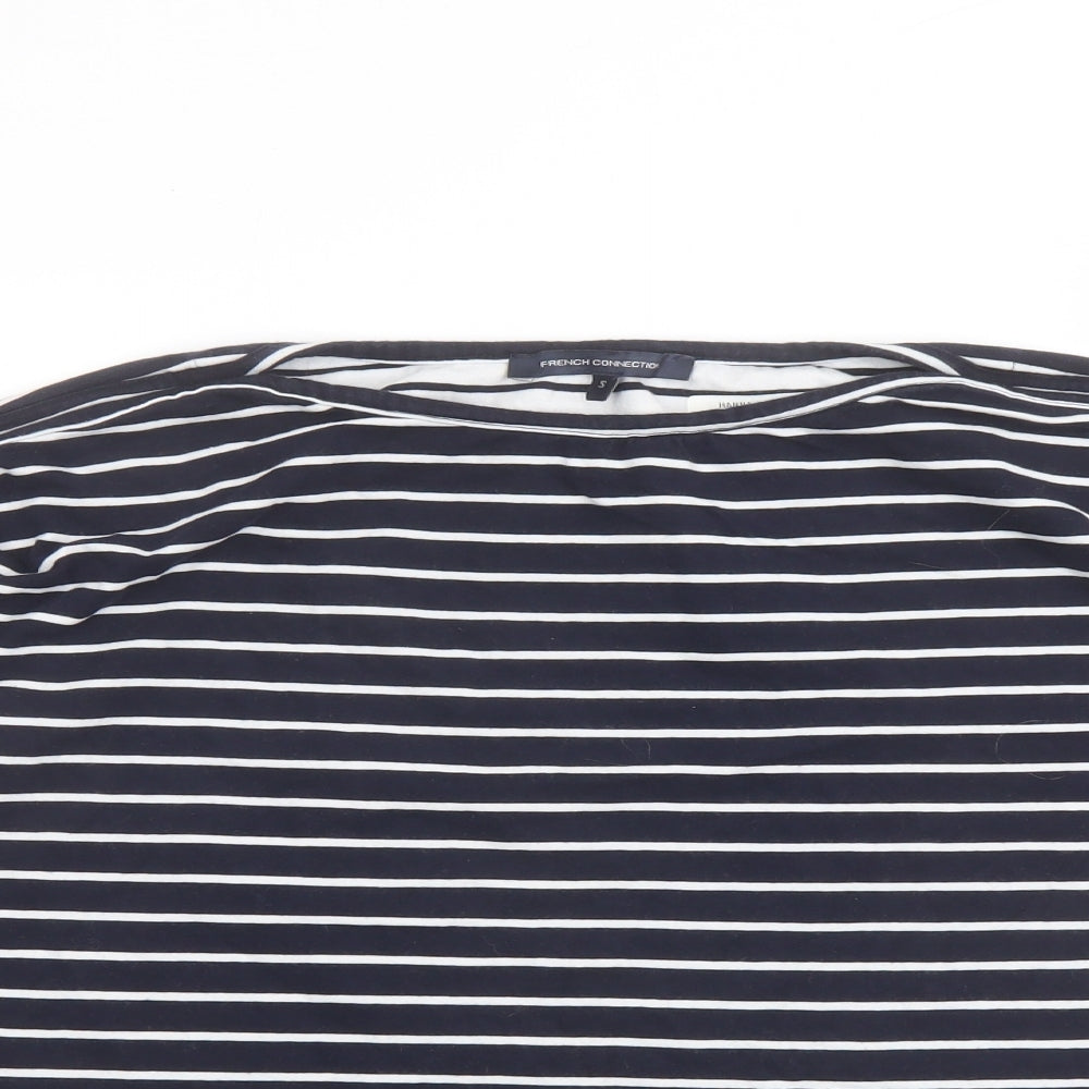 French Connection Womens Blue Striped Cotton Basic T-Shirt Size S Round Neck