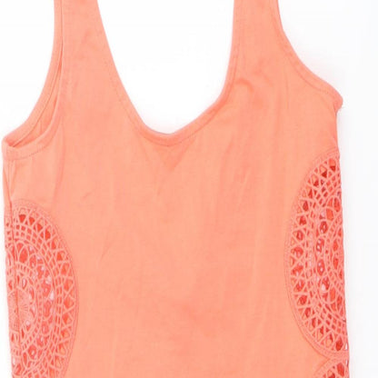 Topshop Womens Orange Cotton Playsuit One-Piece Size 8 Snap - Cut Out Lace Side
