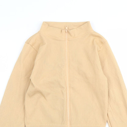 PRETTYLITTLETHING Womens Beige Polyamide Full Zip Sweatshirt Size M Zip