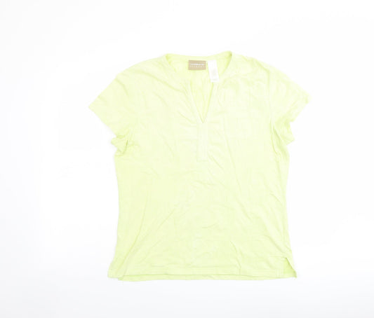 Liz Claiborne Womens Green Floral Cotton Basic T-Shirt Size L V-Neck