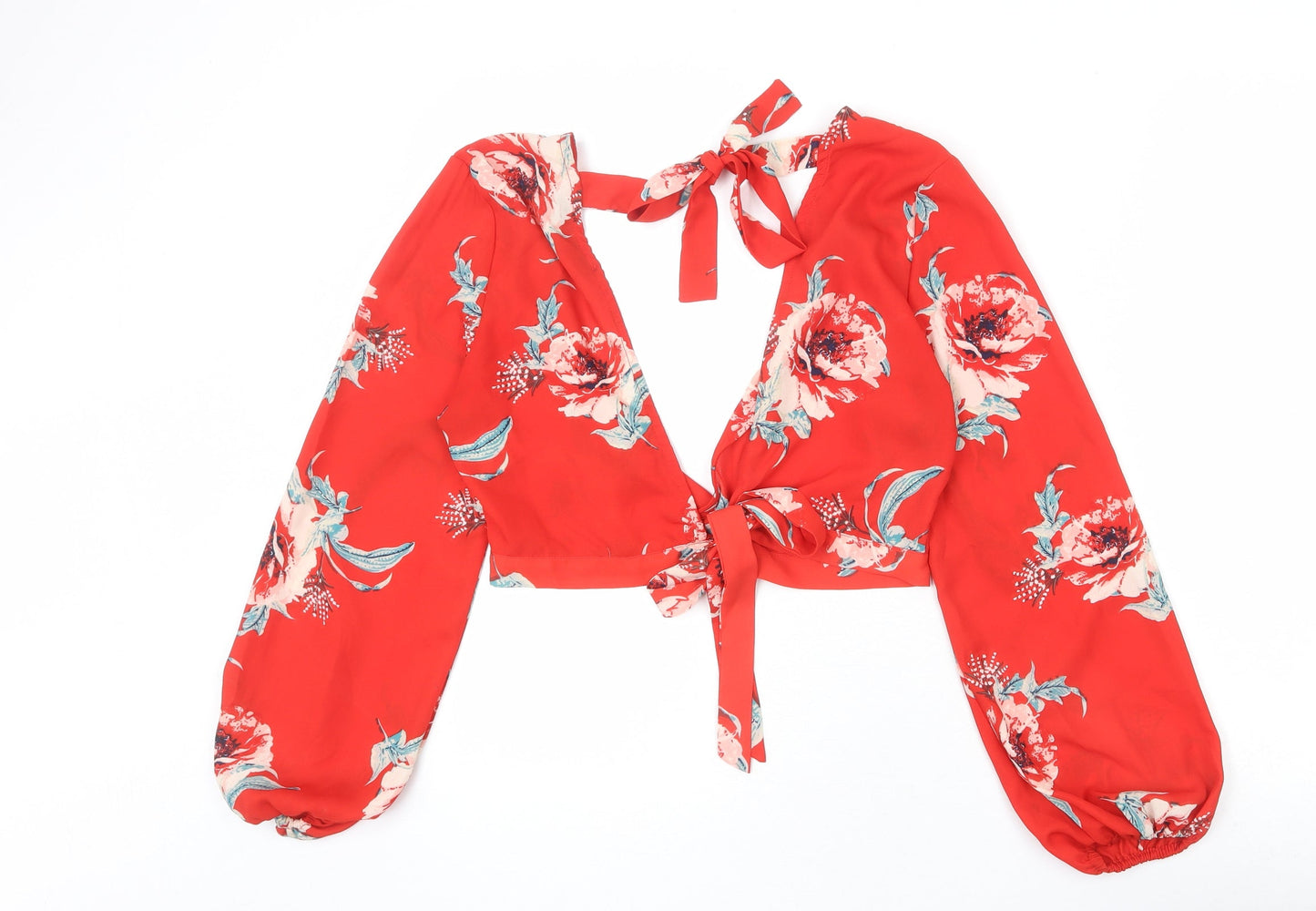 Womens UK Size 12 Missguided Red Cropped Blouse