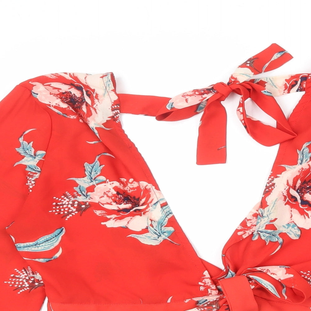 Womens UK Size 12 Missguided Red Cropped Blouse