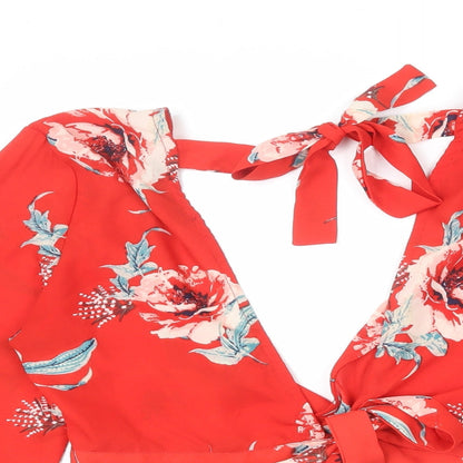 Womens UK Size 12 Missguided Red Cropped Blouse