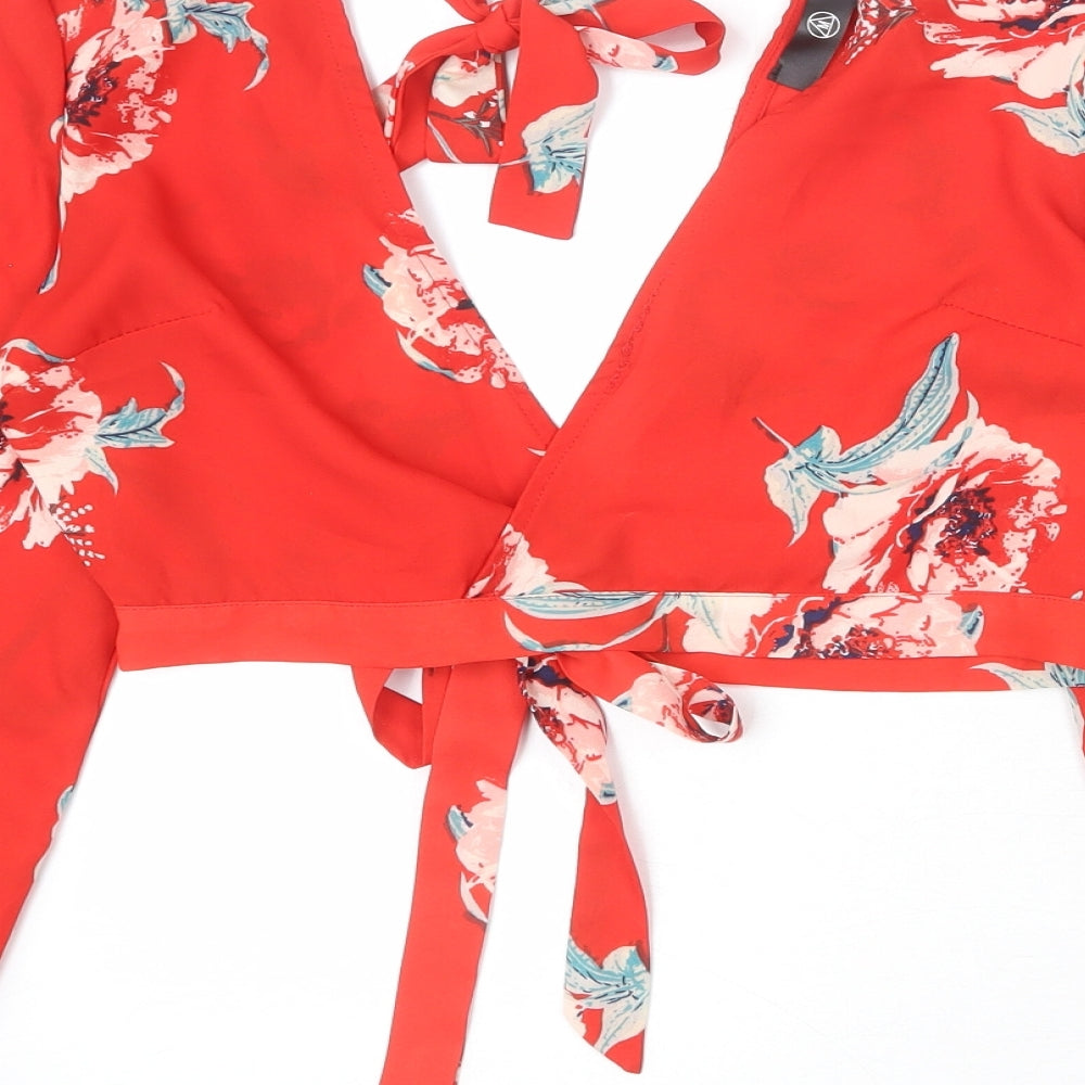 Womens UK Size 12 Missguided Red Cropped Blouse