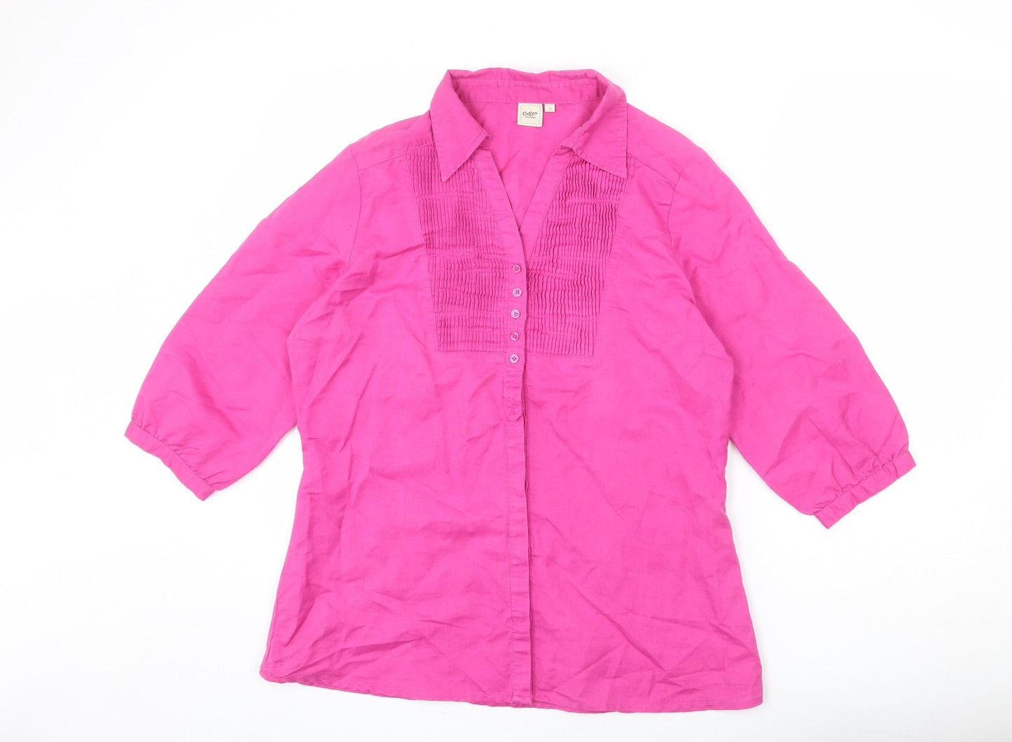 Womens UK Size 14 Cotton Traders Pink Basic Button-Up