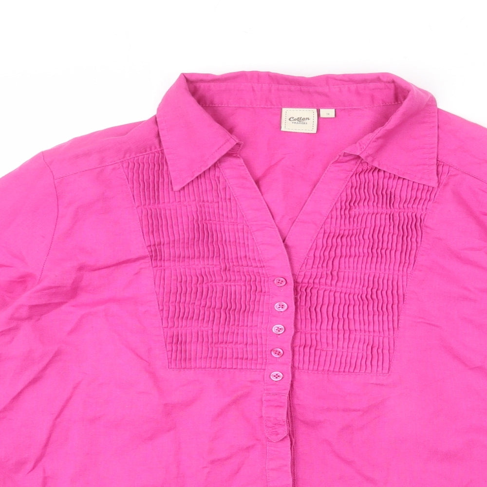 Womens UK Size 14 Cotton Traders Pink Basic Button-Up
