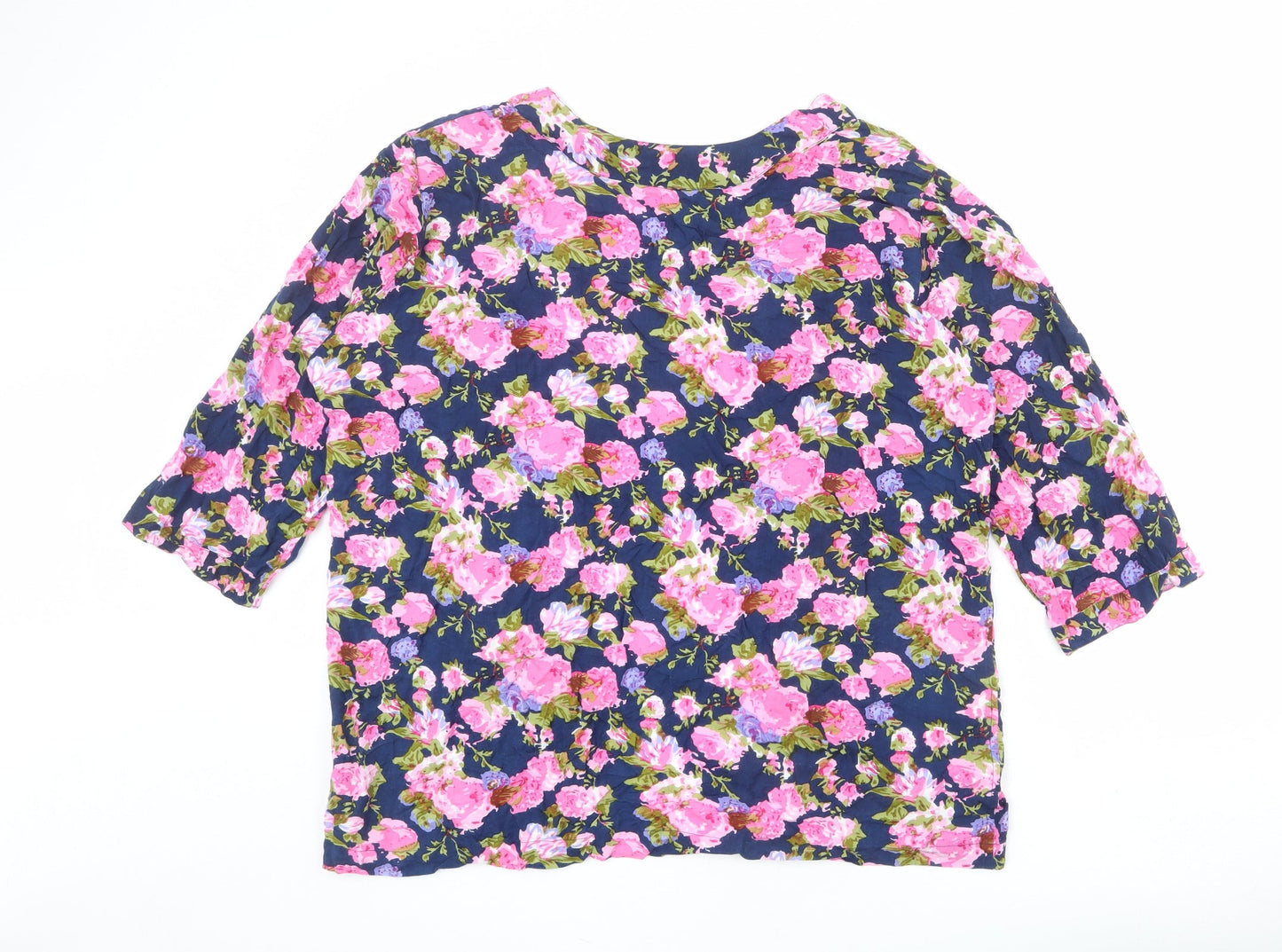 Traidcraft Womens Multicoloured Floral Viscose Kimono T-Shirt Size M V-Neck