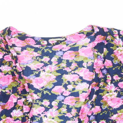 Traidcraft Womens Multicoloured Floral Viscose Kimono T-Shirt Size M V-Neck