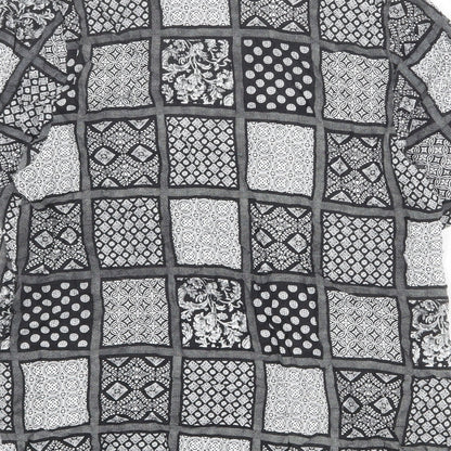 Essentials Womens Black Geometric Viscose Basic Button-Up Size 14 V-Neck