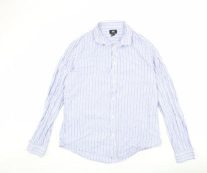 H&M Mens Blue Striped Cotton Button-Up Size XL Collared Button