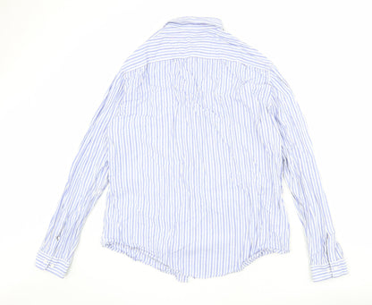 H&M Mens Blue Striped Cotton Button-Up Size XL Collared Button