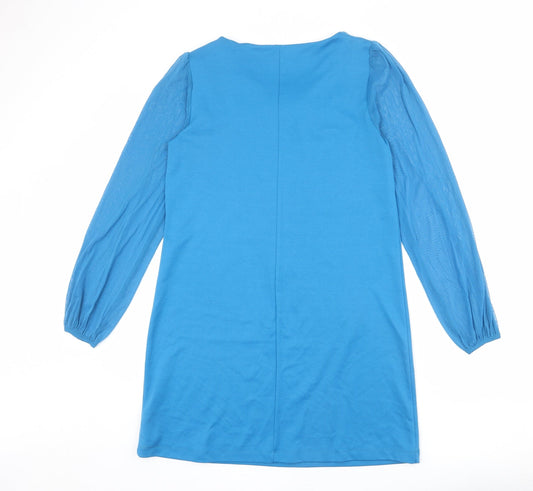 BHS Womens Blue Polyester Shift Size 12 Round Neck Pullover - Pleated