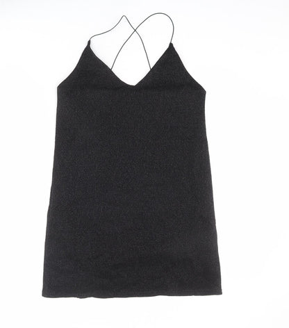 Sparkle & Fade Womens Black Polyester Slip Dress Size M V-Neck Pullover