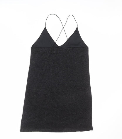 Sparkle & Fade Womens Black Polyester Slip Dress Size M V-Neck Pullover